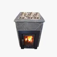 Печь-камин "Викинг" 15 в КАМЕННОЙ ОБЛИЦОВКЕ